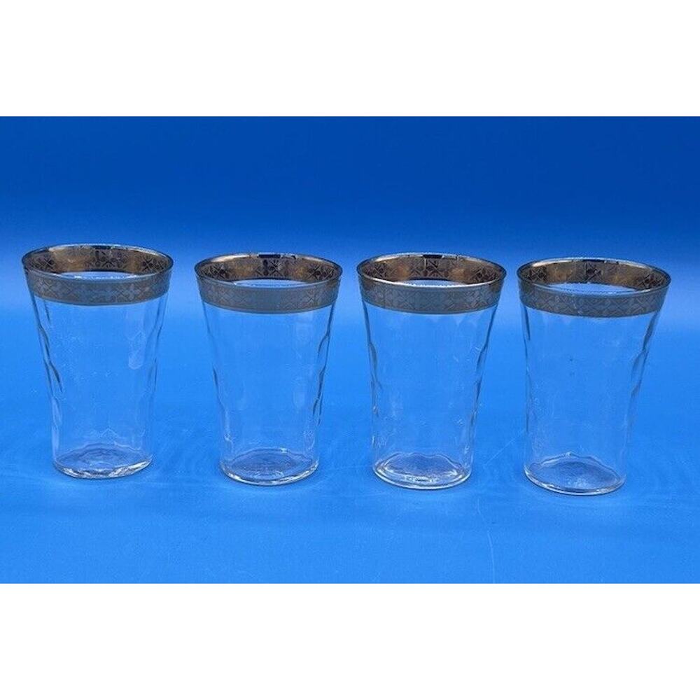 Antique Lead Crystal Honeycomb Gold 3" Cordial Glasses Lot of 4 *Pre-Owned*